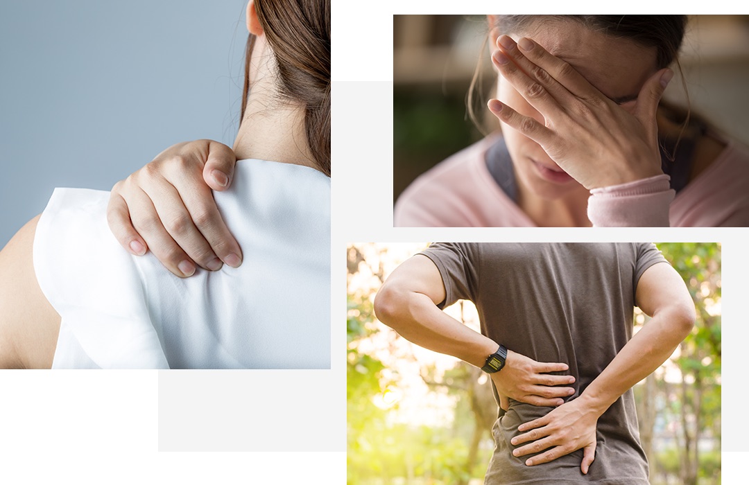 People experiencing neck, head and back pain